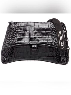 Balenciaga Black Croc-Embossed Messenger Bag with black chain strap. Beautiful!